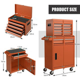 2-in-1 Rolling Tool Chest with 5 Sliding Lockable Drawers-Orange