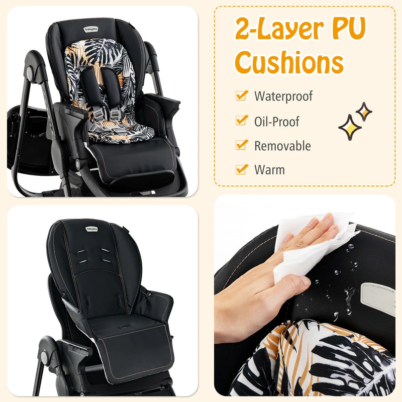 Multifunctional Folding Baby High Chair with Rolling Wheels-Black