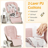 Multifunctional Folding Baby High Chair with Rolling Wheels-Pink