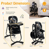 Multifunctional Folding Baby High Chair with Rolling Wheels-Black