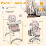Multifunctional Folding Baby High Chair with Rolling Wheels-Pink