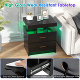 High Gloss Bedside Table with Adjustable Light Mode and Remote Control-Black