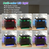 High Gloss Bedside Table with Adjustable Light Mode and Remote Control-Black