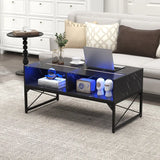 Center Table with Faux Marble and Tempered Glass Top-Black