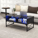 Center Table with Faux Marble and Tempered Glass Top-Black