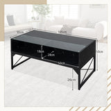 Center Table with Faux Marble and Tempered Glass Top-Black