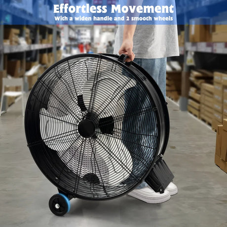24 Inch High-Velocity Industrial Floor Fan with Wheels and Handle