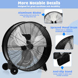 24 Inch High-Velocity Industrial Floor Fan with Wheels and Handle