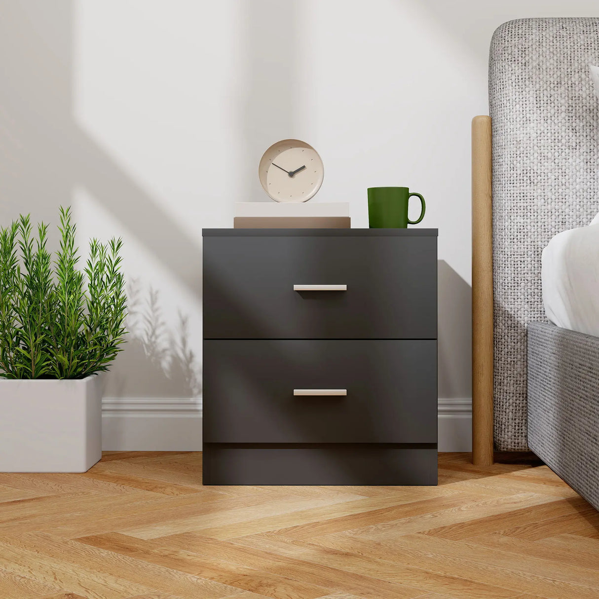 HOMCOM Modern Bedside Table, Beside Cabinet with 2 Drawers, for Bedroom, Living Room, Black
