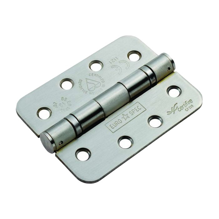 102 X 76 X 3MM BALL BEARING HINGE GRADE 13 C/W SCREWS (PAIR) - RADIUS - SATIN STAINLESS STEEL - PAIR