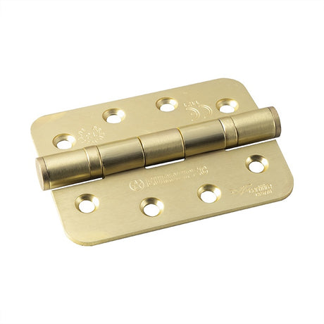 102 X 76 X 3MM BALL BEARING HINGE GRADE 13 C/W SCREWS (PAIR) - RADIUS - SATIN BRASS - Pair