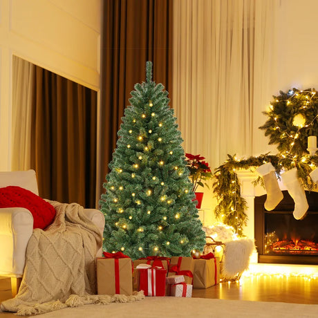 135 cm Hinged Pre-Lit Artificial Christmas Tree with 160 Warm White LED Lights-180 cm
