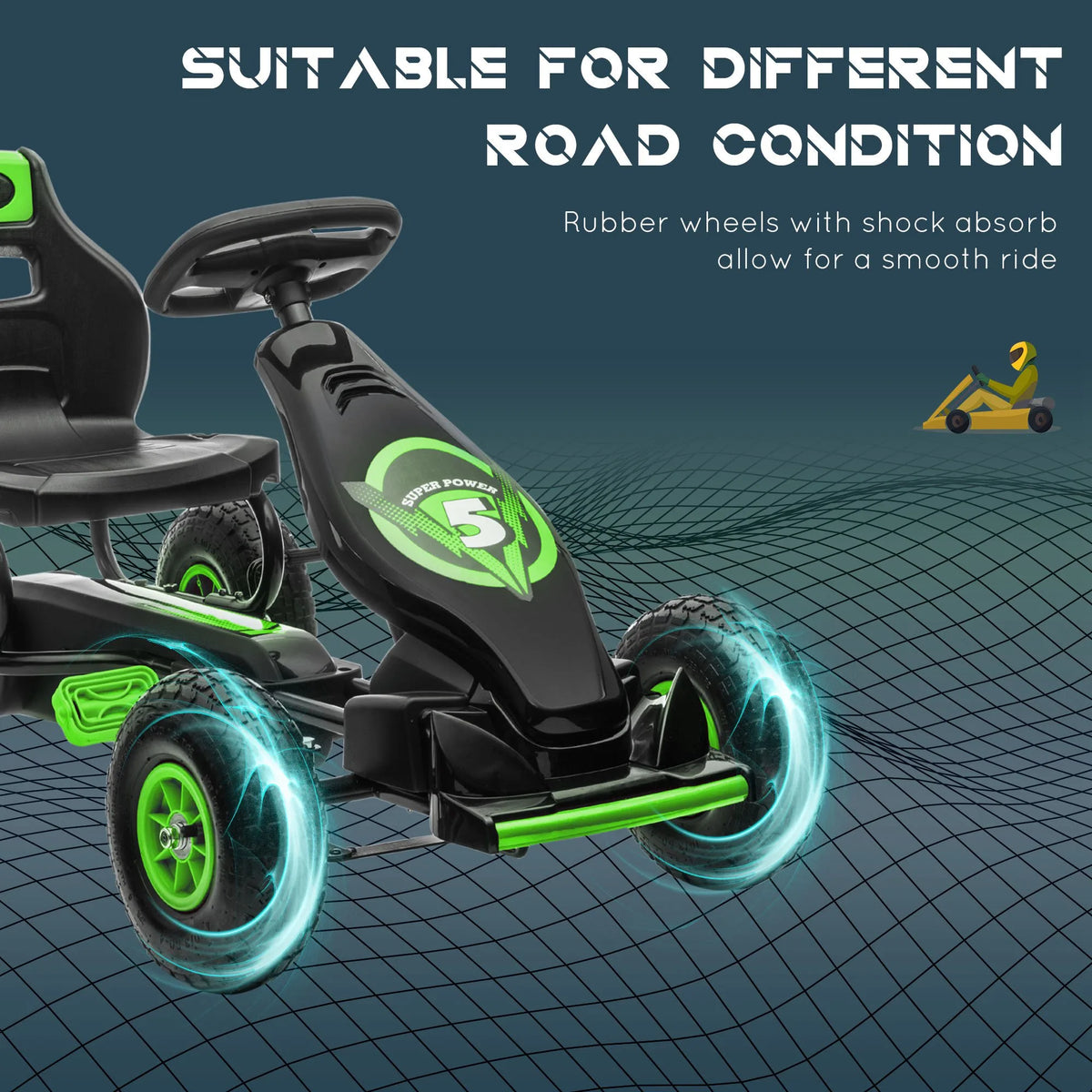 HOMCOM Kids Pedal Go Kart, with Adjustable Seat, Inflatable Tyres - Green
