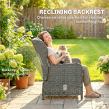 Outsunny 5 Piece Garden Furniture Set, Rattan Reclining Garden Chair Set of 2 with Footstool and Cushion for Balcony, Cream