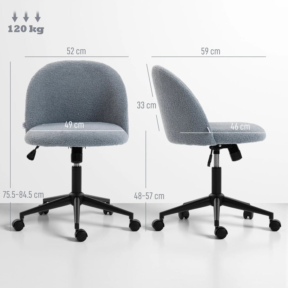 HOMCOM Teddy Fleece Office Chair with Wheels - Grey