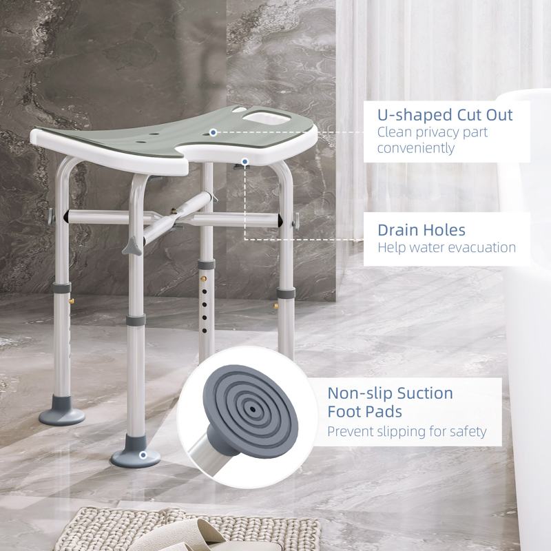 HOMCOM 39-51.5cm 'U' Seat Padded Shower Stool - Grey