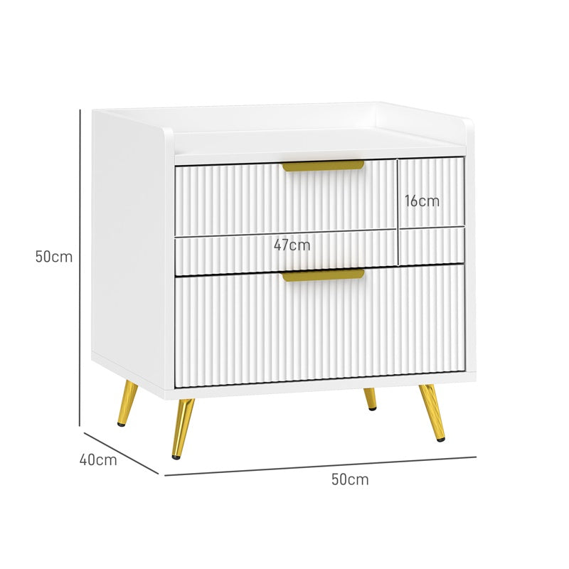 HOMCOM Elegant Two-Drawer Bedside Table - White