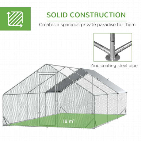 PawHut Walk In Chicken Run with Chicken Activity Shelf and Cover, 3 x 6 x 2m