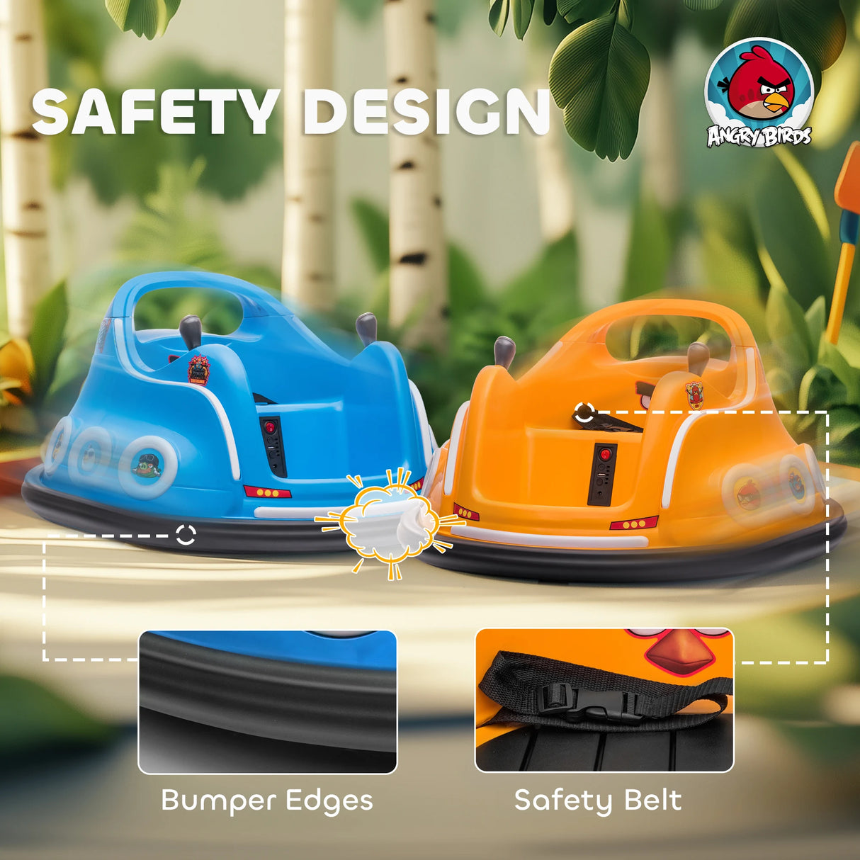 AIYAPLAY Angry Bird Licensed Waltzer Car, 12V Kids Bumper Car w/ Joysticks, Remote, Music LED Lights, Orange