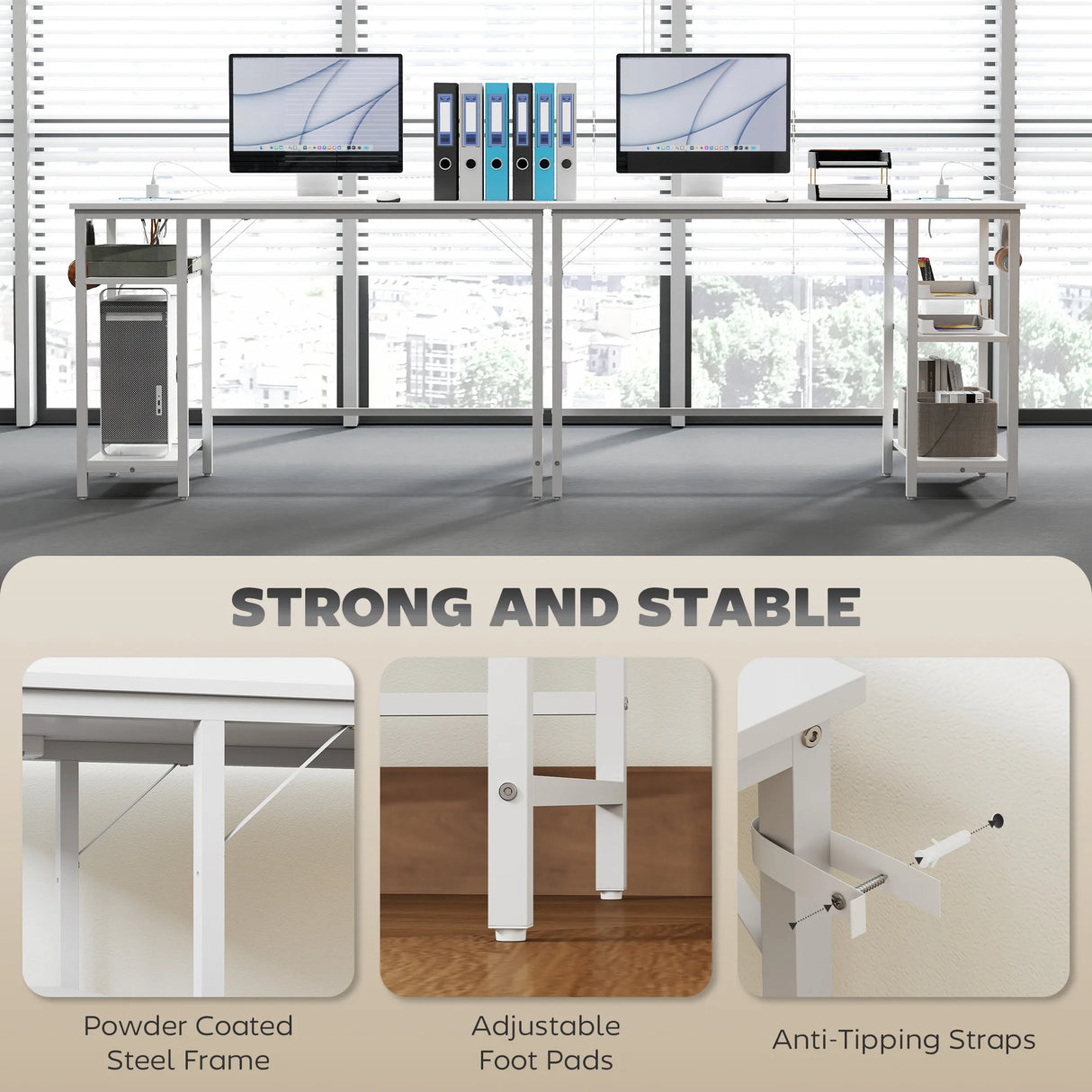 HOMCOM Computer Desk, with Power Sockets - White