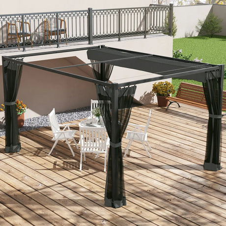 Outsunny 3 x 4m Aluminium Frame Pergola, with Retractable Roof - Dark Grey