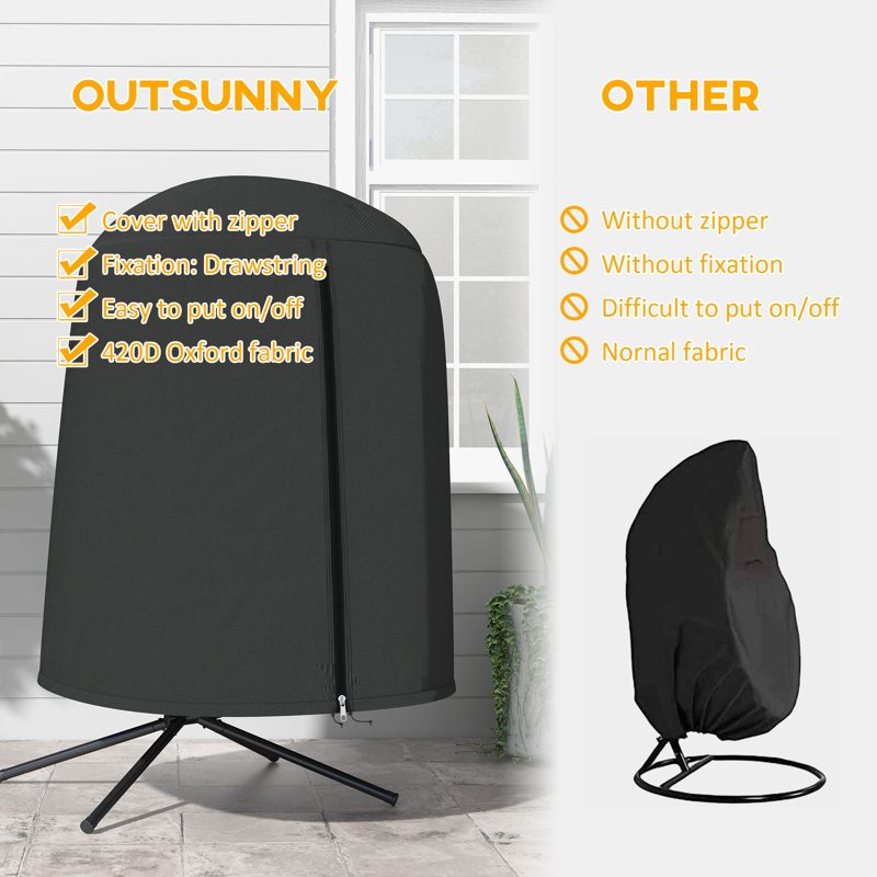 Outsunny 190 x Φ128cm Hanging Egg Chair Furniture Cover - Black