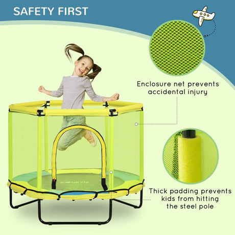 ZONEKIZ 140cm Kids Trampoline, Bungee Gym, with Safety Net, for Ages 3-10 Years - Yellow