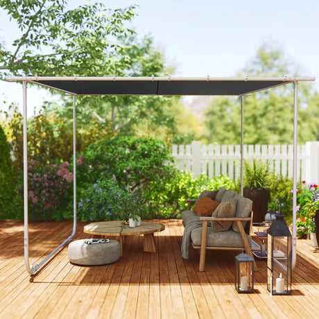 Outsunny 3 x 3(m) Mobile Pergola Kit, Portable Garden Gazebo with Wheels, Sandbags, Steel Frame, UV-Resistant
