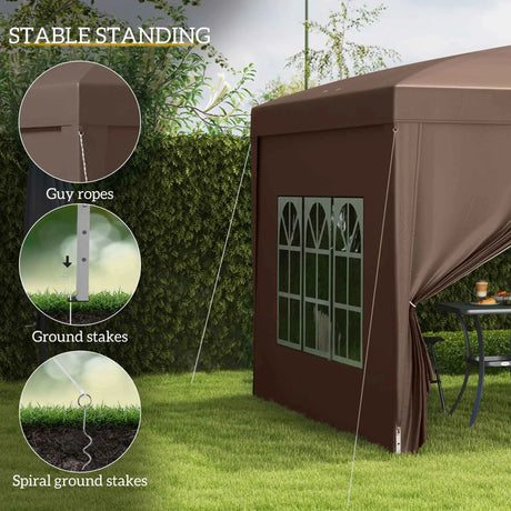 Outsunny 3 x 3 m Pop Up Gazebo, Wedding Party Canopy Tent Marquee with Carry Bag and Windows, Coffee