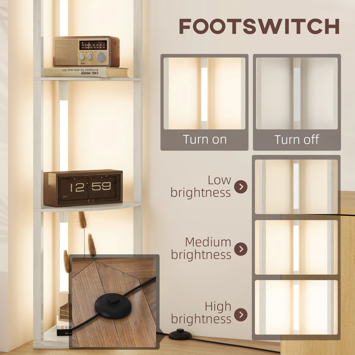 HOMCOM Three-Tier Corner Floor Lamp