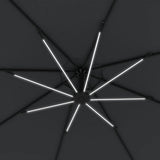 Outsunny 3(m) Cantilever Parasol with Solar LED Lights, Garden Umbrella with Cross Base and Crank Handle, Hanging Offset Banana Sun Shade for Outdoor, Patio, Grey