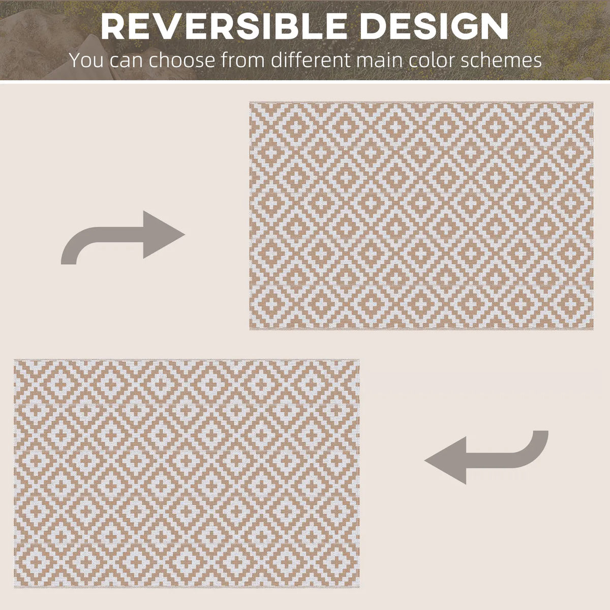 Outsunny Reversible Outdoor RV Rug, Patio Floor Mat, 274 x 182 cm Plastic Straw Rug for Garden, terrace, Beach, Camping, Coffee & White