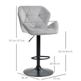 HOMCOM Bar Stools Set Of 2, Luxurious Velvet-Touch Barstools with Metal Frame Footrest Round Base Triangle Indenting Moulded Seat Adjustable Height Swivel Grey