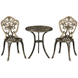 Outsunny 3 Piece Cast Aluminium Garden Bistro Set for 3 with Parasol Hole, Outdoor Coffee Table Set, Two Armless Chairs and Round Coffee Table for Balcony, Patio, Bronze