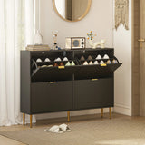 HOMCOM Narrow Shoe Cabinet with 4 Flip Drawers - Black