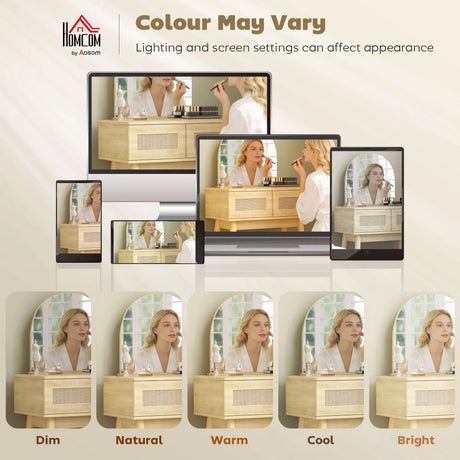 HOMCOM Dressing Table, Compact Vanity Desk with Mirror and 2 Drawers, Natural Wood Finish