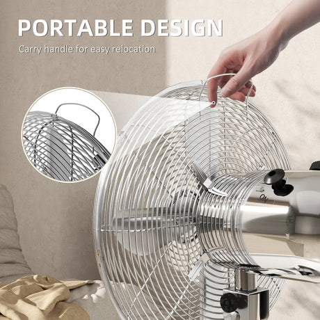 HOMCOM Three-Speed Oscillating Desk Fan - Silver-Tone