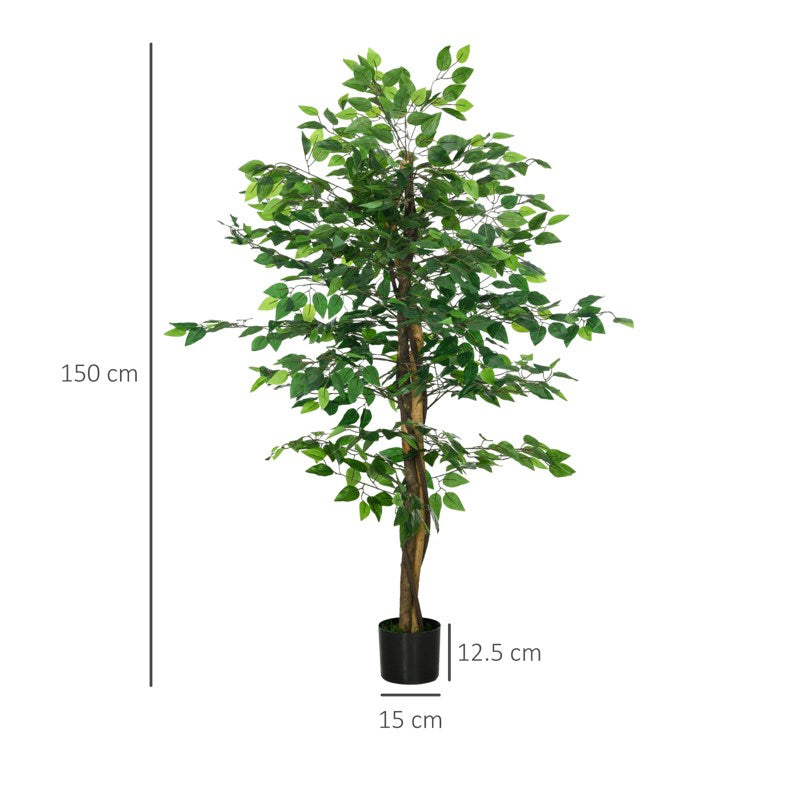 HOMCOM Artificial Ficus Tree, with Weighted Plant Pot - Green