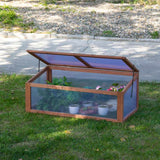 Outsunny Wooden Cold Frame, Small Polycarbonate Greenhouse for Plants with Openable & Tilted Top Cover, Brown, 100 x 65 x 40cm