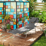 Outsunny Foldable Sun Lounger Set of 2, Beach Chaise Lounge with Reading Hole, Arm Slots, 5-Position Adjustable Backrest, Side Pocket, Pillow for Garden, Beach, Pool, Dark Grey