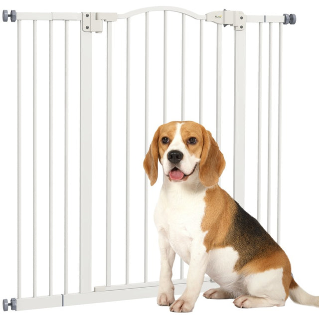 PawHut Pressure Fit Dog Stair Gate No Drilling Safety Gate Auto Close for Doorways, Hallways, 74-100cm Adjustable, 94cm Tall, White