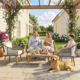 Outsunny 4 Piece Rattan Garden Furniture Set with Loveseat, Armchairs, Wood Table, Wicker Patio Conversation Set, Cream White