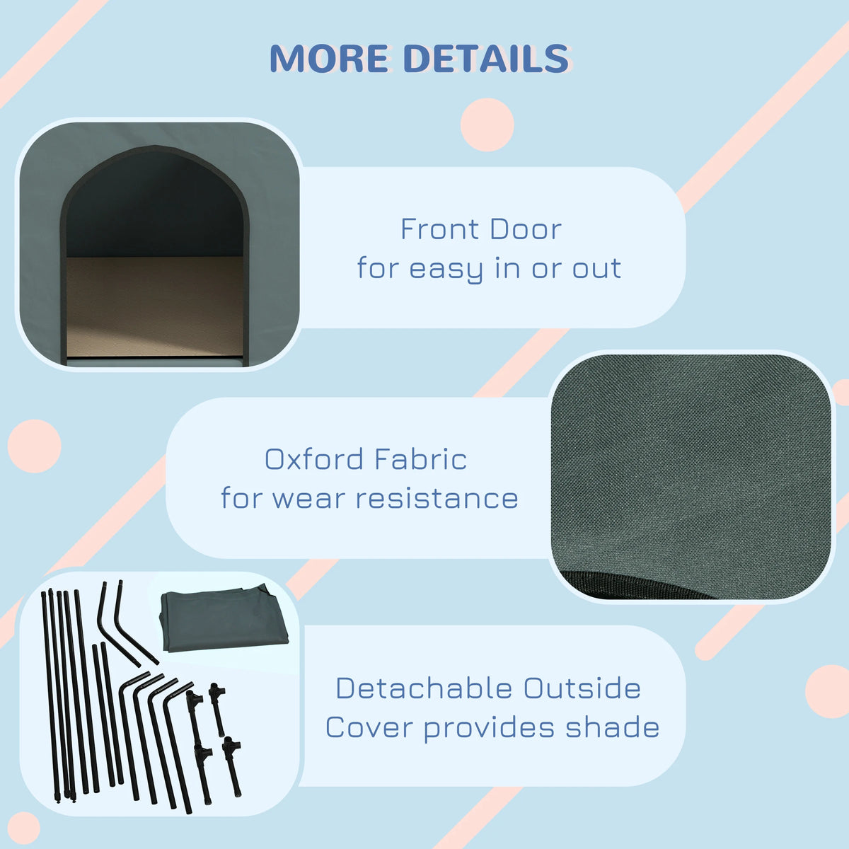 PawHut Dog House Outdoor Elevated Dog Bed with Removable Cover, Mesh Windows, Storage Bag, for S and M-Sized Dogs, Grey