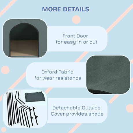 PawHut Dog House Outdoor Elevated Dog Bed with Removable Cover, Mesh Windows, Storage Bag, for S and M-Sized Dogs, Grey