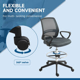 Vinsetto 102.5-126cm Draughtsman Office Chair, with Footrest - Grey