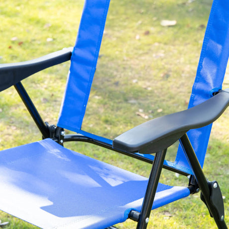 Outsunny Folding Garden Chairs Set of 2, 5-Position Recliner Camping Chair with High Back, All Weather Texteline Seat, Portable Outdoor Dining Chairs with Headrests for Patio, Picnic, Blue