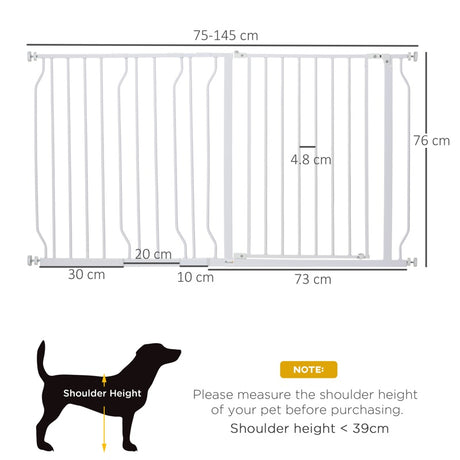 PawHut Extra Wide Dog Safety Gate, with Door Pressure, for Doorways, Hallways, Staircases - White