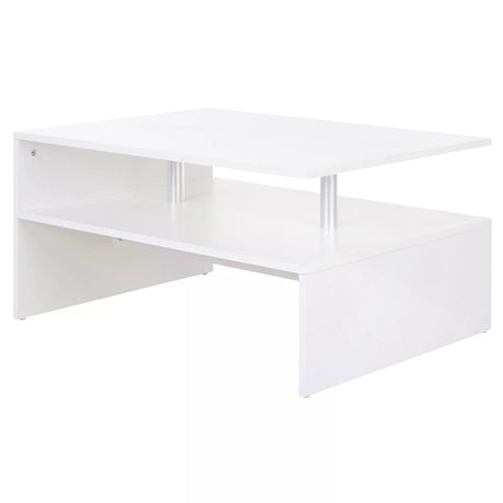 HOMCOM Coffee Table with Storage, 2-Tier Centre Table, Modern Living Room Table with Open Shelf and Aluminium Poles, White