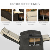 Outsunny Outdoor Recliner Chair with Adjustable Backrest and Footrest, Cushion, Side Tray, Khaki/Brown