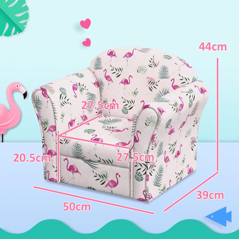 AIYAPLAY Kids Armchair with Flamingo Design, Wooden Frame, for Bedroom, Playroom, Kids Room, Pink